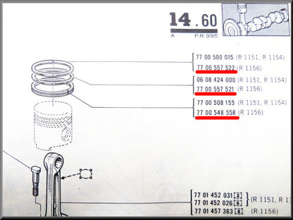Piston rings set (79 mm) – Renault 16 TX – OEM 7700557522 / 7700557521 / 7700548558