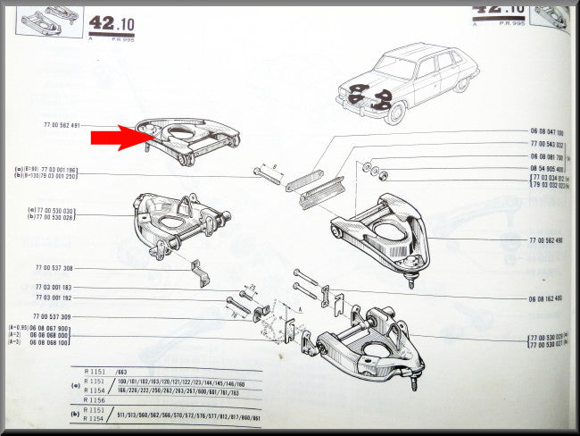 Bovenste draagarm rechts – Renault 16 – OEM 7700562491