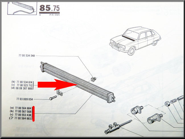 Radiateur de chauffage sauf – Renault 16 (sauf Renault 16 L 1150) – OEM 7700564884 – Utilisé