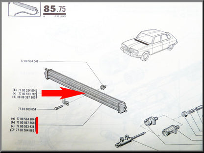 Radiateur de chauffage sauf – Renault 16 (sauf Renault 16 L 1150) – OEM 7700564884 – Utilisé