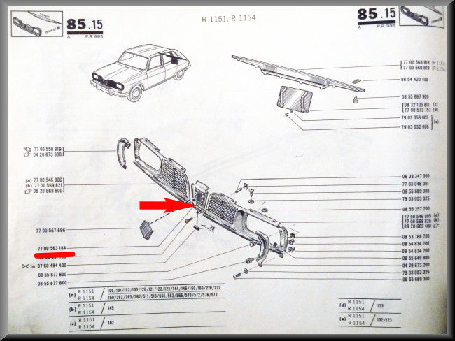 Grill middenstuk – Renault 16 TL, TS – OEM 7700563184