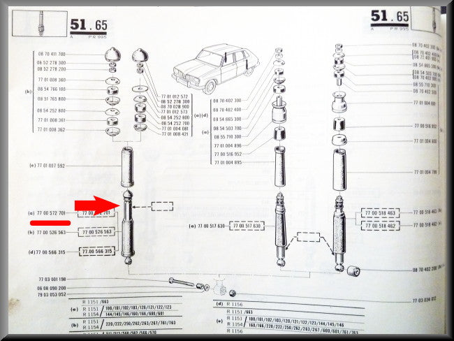 Amortisseurs (RECORD) arrière – Renault 16 (1964 à 1981) – OEM 7700572701