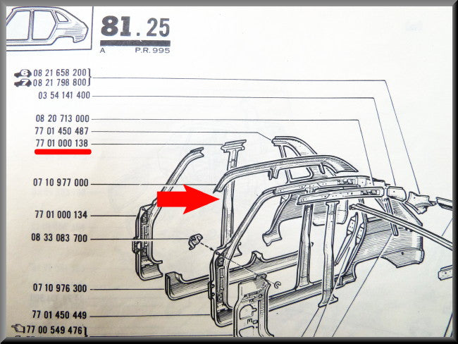 Montant B droit – Renault 16 – OEM 7701000138 – Utilisé