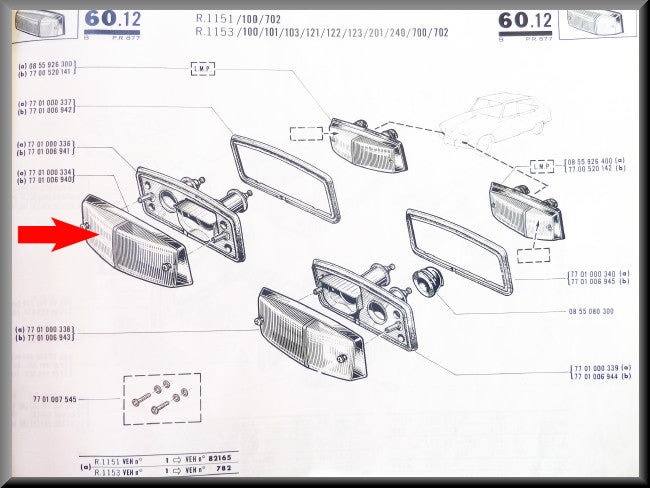 Knipperlicht glas voorzijde rechts – Renault 16 – OEM 7701006940
