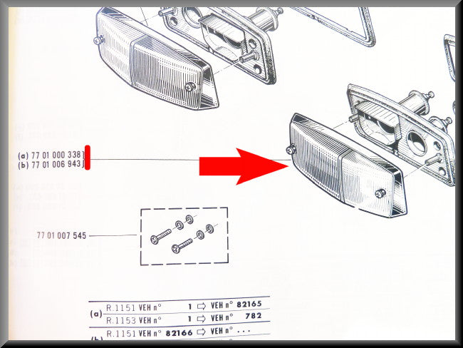 Knipperlicht glas links (wit) – Renault 16 – OEM 7701006943A