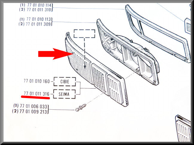 Achterlicht kap links (oranje rood oranje) – Renault 16 – OEM 7701011316A