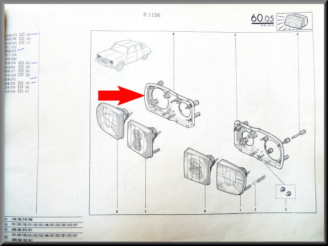 Koplamp frame rechts – Renault 16 TX >1975 – OEM 7701018375