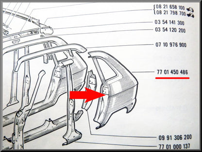 Aile arrière gauche avec platine de serrure – Renault 16 – OEM 7701450486