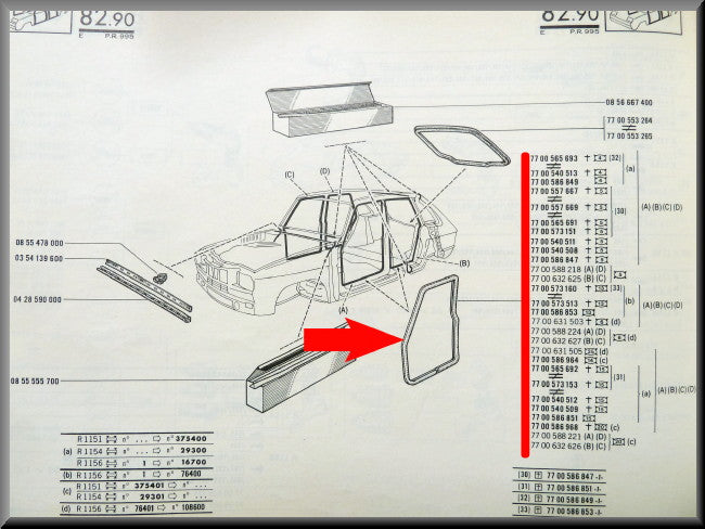 Joint en caoutchouc de porte – Renault 16 – OEM 7701365483