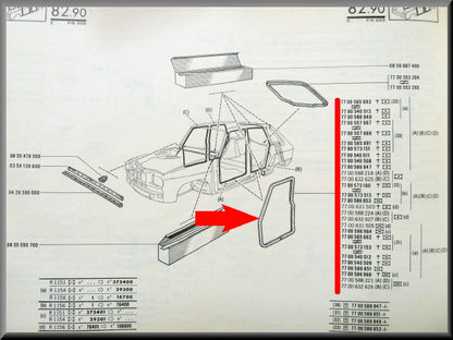 Joint en caoutchouc de porte – Renault 16 – OEM 7701365483
