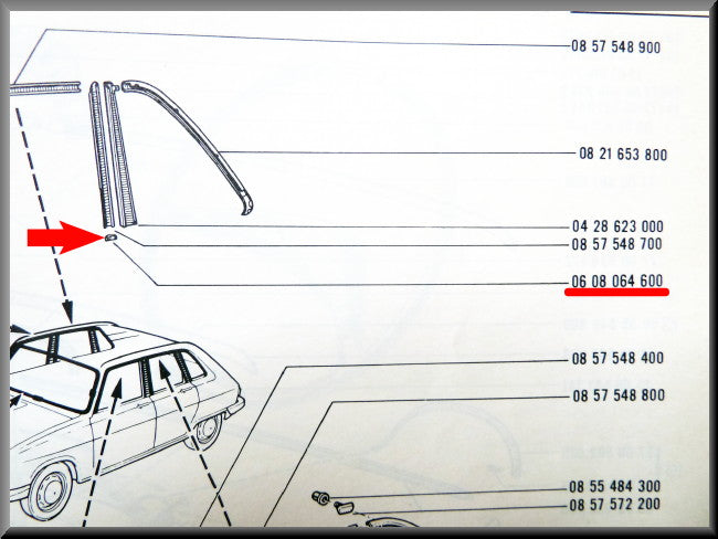 Clamp for chrome strip door rear right (next to C-pillar) – Renault 16 – OEM 7700648458 / 0608064600 – Used