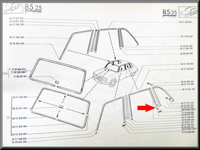Clamp for chrome strip door rear left (next to C-pillar) – Renault 16 – OEM 7700648457 / 0608064500 – Used