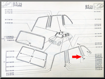 Clamp for chrome strip door rear left (next to C-pillar) – Renault 16 – OEM 7700648457 / 0608064500 – Used