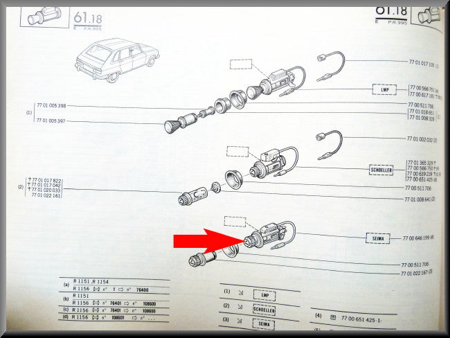 Allume-cigare – Renault 16 TX – OEM 7700646199