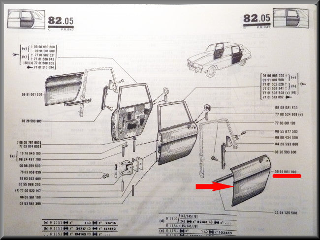Deurplaat links achter – Renault 16 – OEM 0991001100