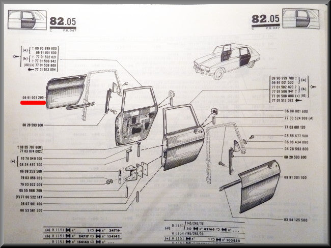 Deurplaat rechts achter – Renault 16 – OEM 0991001200