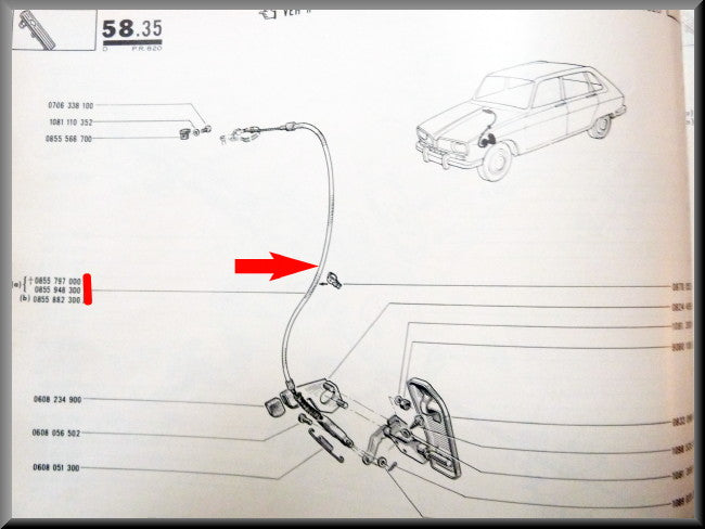 Câble d'accélérateur – Renault 16 (1150) – OEM 0855882300