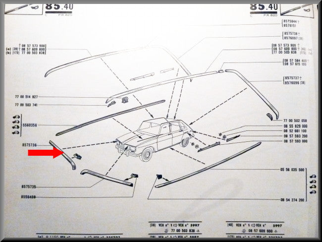 Motorkap strip rechts  – Renault 16 < 1974 – OEM 0857573600 – Used