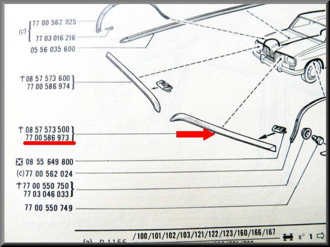 Bonnet strip left – Renault 16 > 1973 – OEM 7700586973