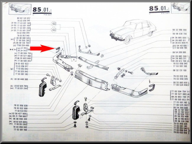 Kunststof bescherming bumper voorzijde rechts – Renault 16 – OEM 7700534499 / 7700534496