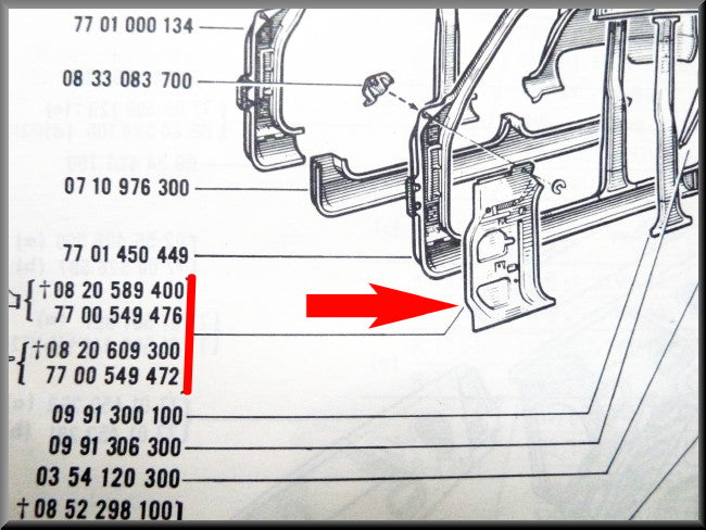 Garde-boue intérieur droit – Renault 16 – OEM 7700549479 / 0820589400 / 7700549477