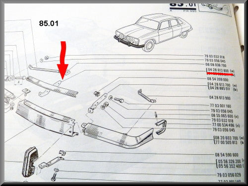 Bumpersteun rechts (korte versie) – Renault 16 – OEM 0428885611 / 0428613800