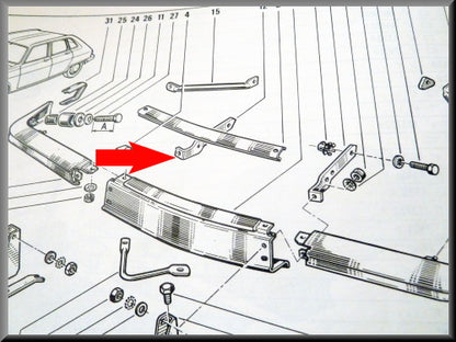 Bumpersteun rechts (korte versie) – Renault 16 – OEM 0428885611 / 0428613800