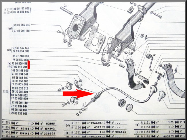 Câble d'embrayage – Renault 16 (sauf 1150) – OEM 7700547794