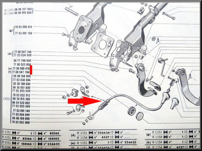 Câble d'embrayage – Renault 16 (sauf 1150) – OEM 7700547794