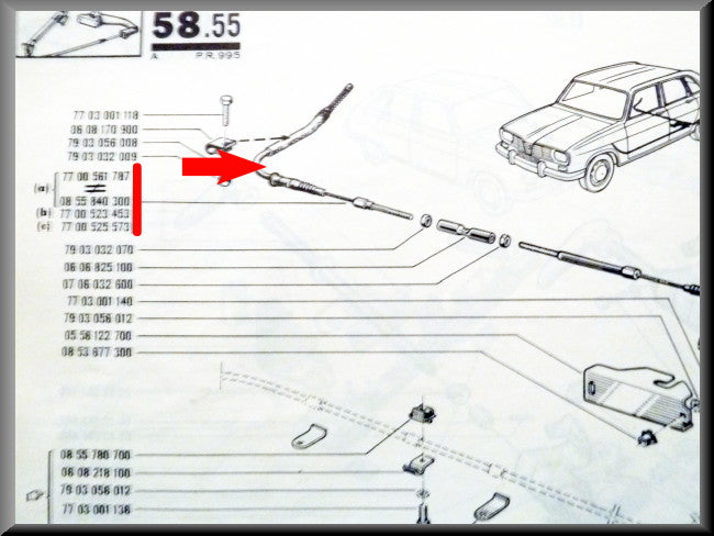 Câble de frein à main arrière droit – Renault 16 – OEM 7701348404 / 0855840300
