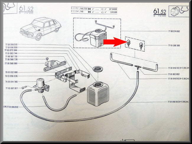 Ruitensproeier kopje zwart – Renault 16 – OEM 7701200305 en 7704000002