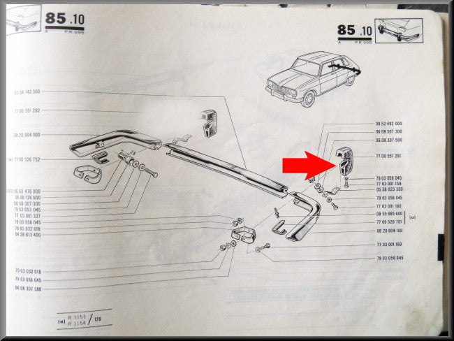 Left rear bumper buffer (second type) and – Renault 16 TL, TS (second type) and TX – OEM 7700551291