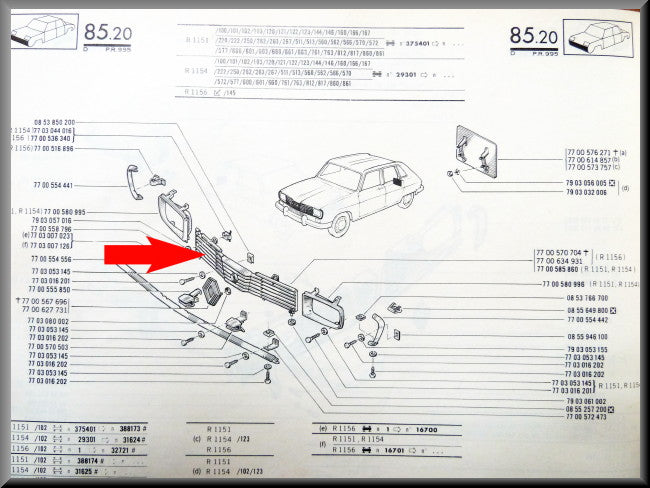 Calandre centrale – Renault 16 TL + TS >1976 – OEM 7700585860