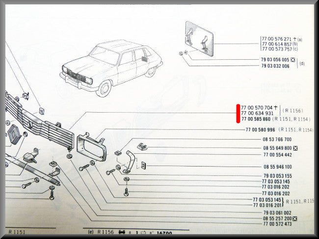 Calandre centrale – Renault 16 TL + TS >1976 – OEM 7700585860