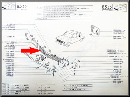 Grille centre section – Renault 16 TX (1973-1975) – OEM 7700570704 – Used
