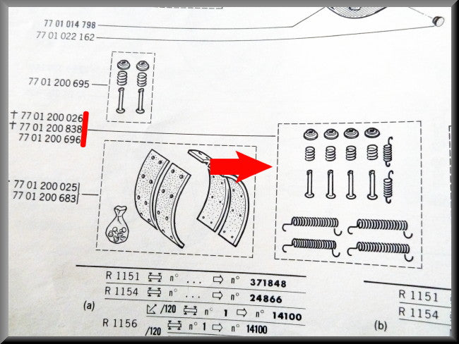 Montage set remschoenen achter (Girling systeem) – Renault 16 – OEM 7701200696