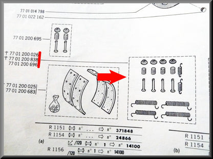 Montage set remschoenen achter (Girling systeem) – Renault 16 – OEM 7701200696