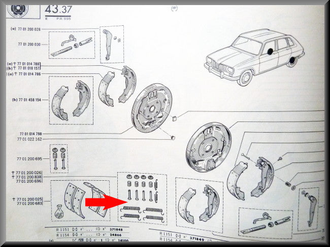 Montage set remschoenen achter (Girling systeem) – Renault 16 – OEM 7701200696