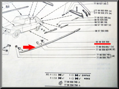 Chroom strip kokerbalk links  – Renault 16 – OEM 0556035500 – Used