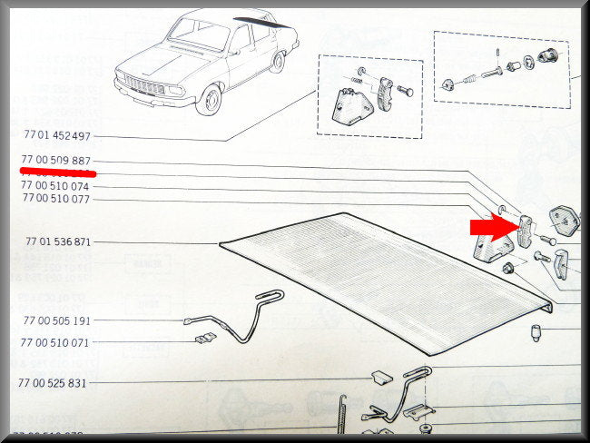 Crochet supérieur serrure de hayon noir – Renault 12 – OEM 7700509887