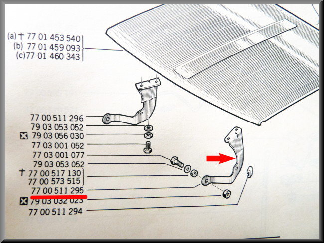Motorkap steun links – Renault 12 – OEM 7700511295