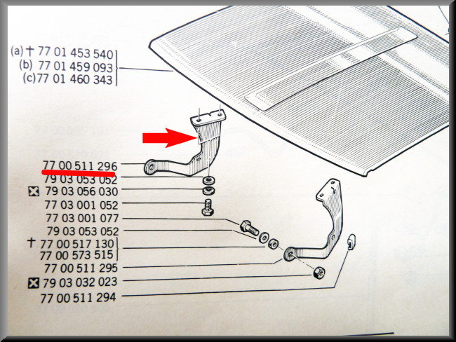 Support de capot droit – Renault 12 – OEM 7700511296