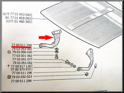 Support de capot droit – Renault 12 – OEM 7700511296