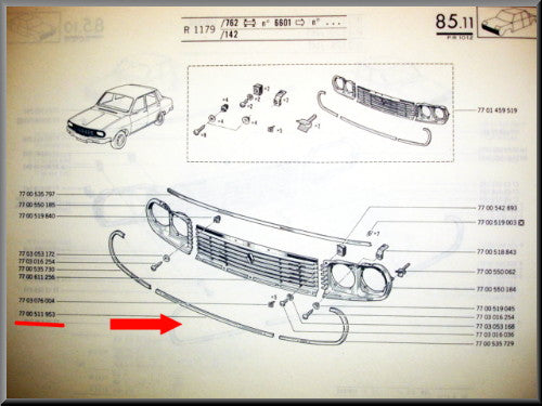 Grill lijst – Renault 12 – OEM 7700511953