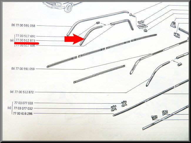Gutter molding right front – Renault 12 – OEM 7700512873