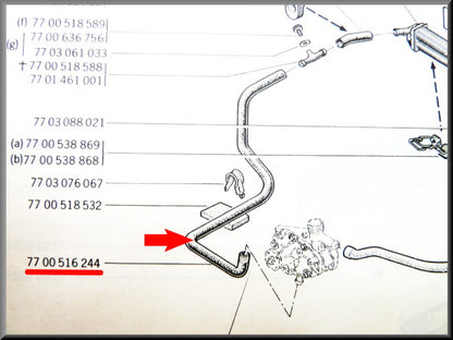 Durite de chauffage droite – Renault 12 – OEM 7700516244