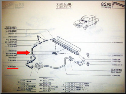 Durite de chauffage droite – Renault 12 – OEM 7700516244