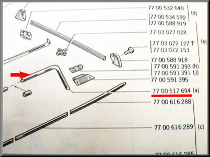 Right rear gutter molding – Renault 12 – OEM 7700517695