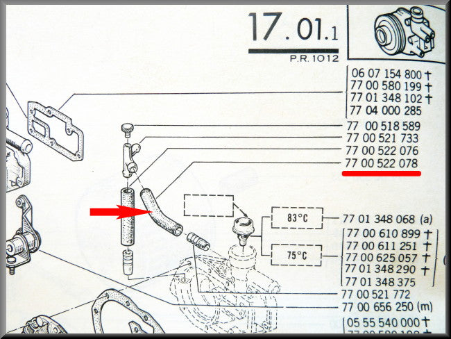 Tuyau de refroidissement – Renault 12 – OEM 7700522078