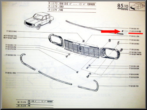 Clamp trim strip for bonnet – Renault 12 – OEM 7700519003